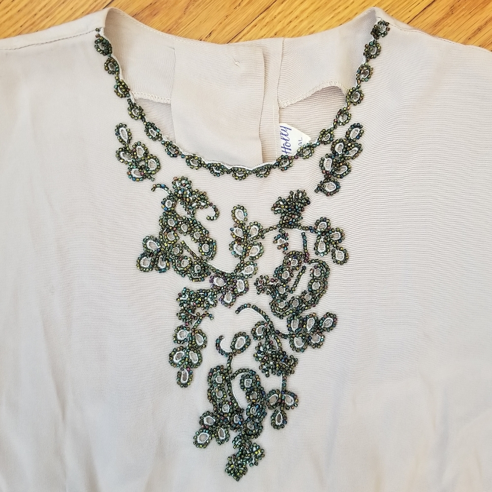 1960s Beaded Eyelet Button Back Blouse - Size L